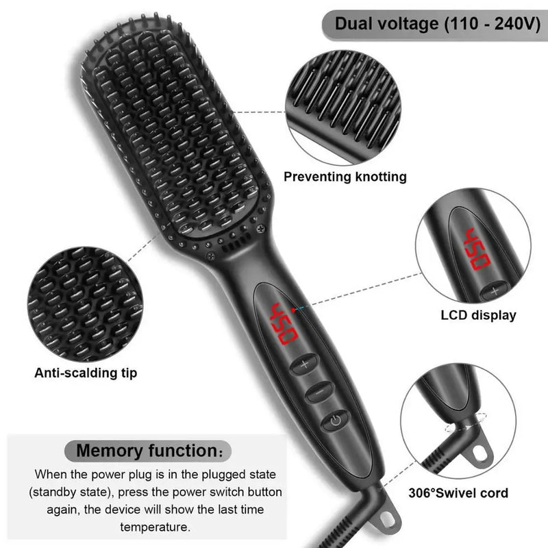 StylaPro HeatBrush Elektrische Glättbürste für Bart & Haar | 12 Temperaturstufen | LCD-Anzeige | Anti-Frizz & Ionen-Technologie
