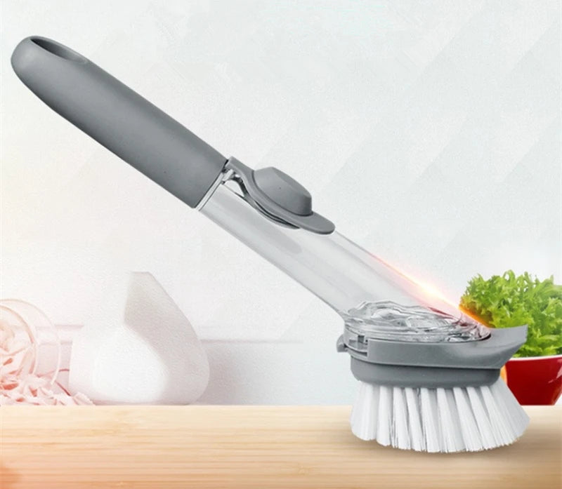 Cleanavo 2-in-1 Spülbürste mit Seifenspender & Wechselkopf | Langer Griff & Schaber | Für Töpfe, Pfannen & Geschirr