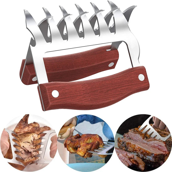 GrillWilde BBQ Fleischkrallen aus Edelstahl | Mit Holzgriff & Flaschenöffner | Ideal für Pulled Pork, Hähnchen & Grillfleisch
