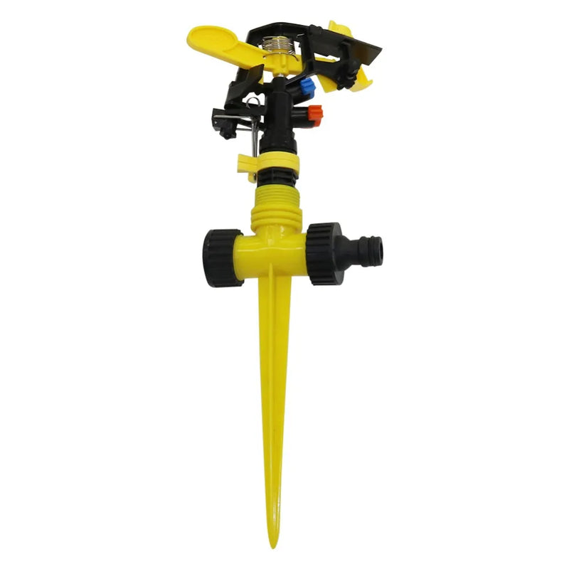 AQUARAY Schlaghebel-Sprinkler mit Erdspieß | 360° Drehung | Einstellbarer Wasserstrahl für Garten & Landwirtschaft