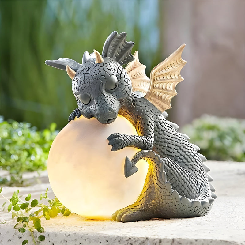 Mytherion Drachen Tischlampe | LED Fantasy-Licht | Detailreiche Skulptur & Handgefertigt | Harz Grau