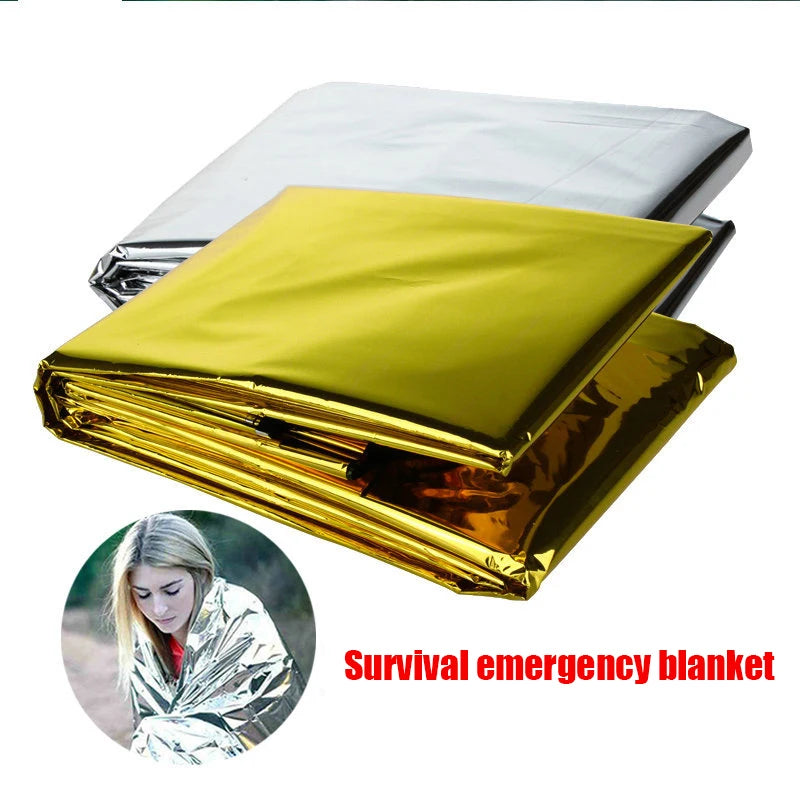 RescueShield | Notfalldecke | Wärmereflektierend & Wasserdicht | 210 × 130–160 cm | Silber/Gold