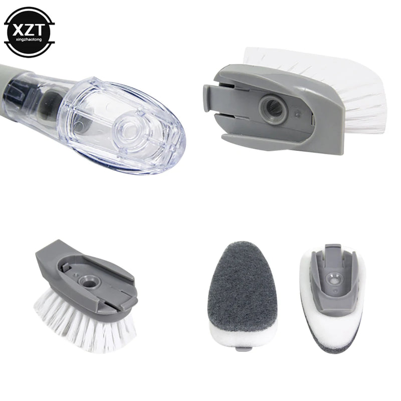 Cleanavo 2-in-1 Spülbürste mit Seifenspender & Wechselkopf | Langer Griff & Schaber | Für Töpfe, Pfannen & Geschirr