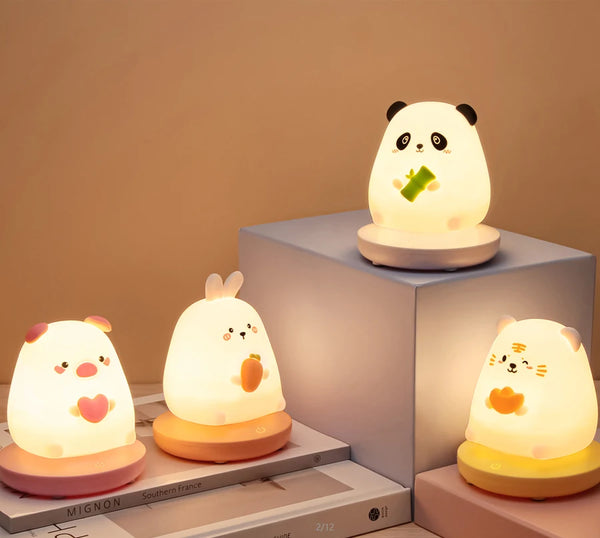 LumiPals LED Nachtlicht | Niedliches Tierdesign Schwein & Hase | Touch-Dimmung | USB-Wiederaufladbar