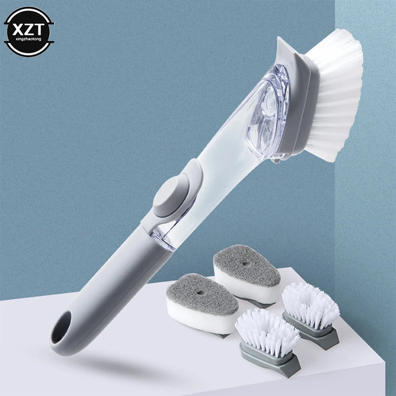 Cleanavo 2-in-1 Spülbürste mit Seifenspender & Wechselkopf | Langer Griff & Schaber | Für Töpfe, Pfannen & Geschirr