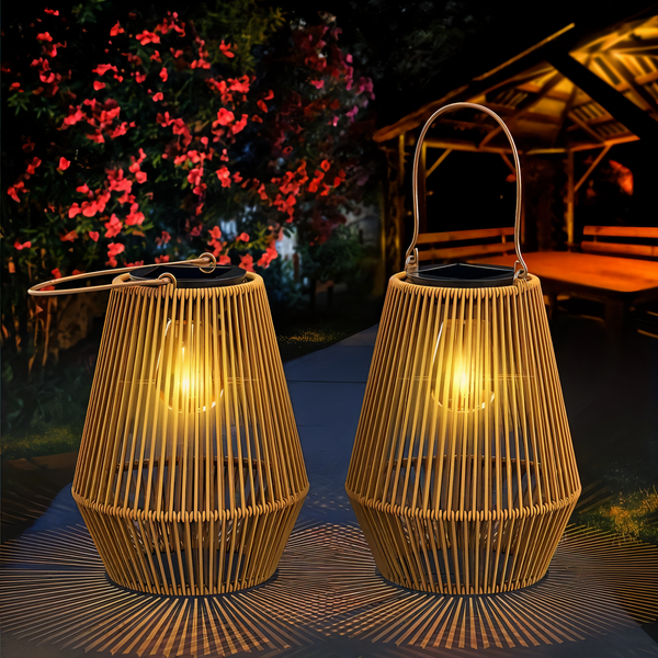 Luminara Naturlicht Solar Bambuslampe | Handgeflochten & Wetterfest | 12 Std. Leuchtdauer | Natürliches Design