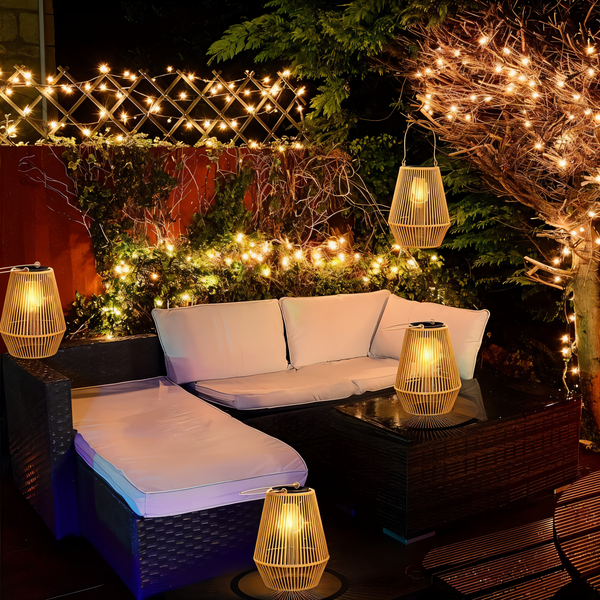 Luminara Naturlicht Solar Bambuslampe | Handgeflochten & Wetterfest | 12 Std. Leuchtdauer | Natürliches Design