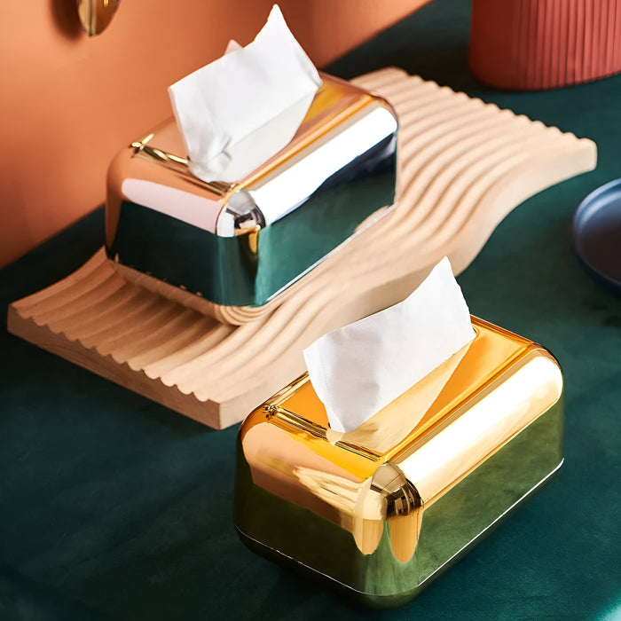 Luxurell Taschentuchbox | Spiegel-Gold Finish | Hochglanz Design | Stilvoll & Ordentlich