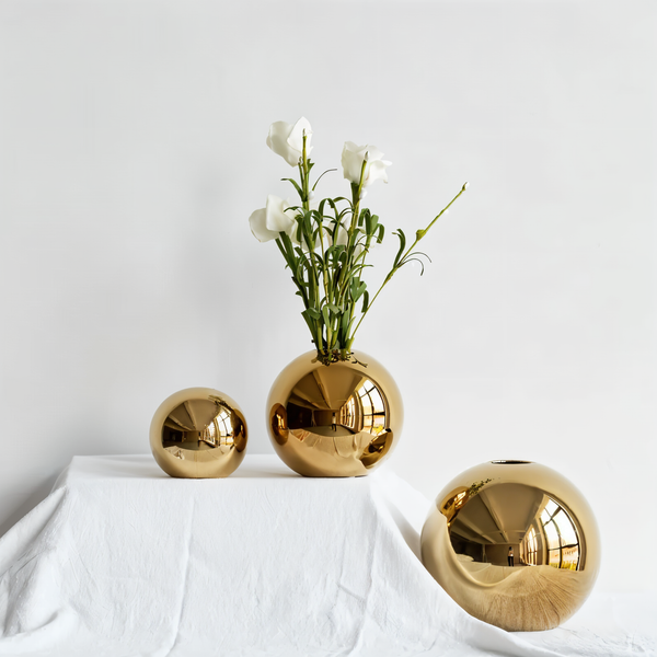 Keramikvase Aurelia Gold | Runde Form mit Glanzfinish | Zeitlos Elegant & Vielseitig | Für Blumen & Dekor