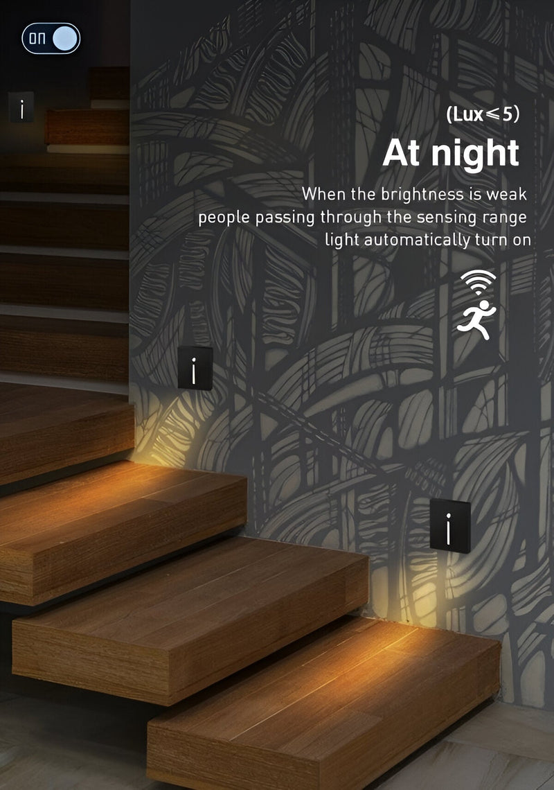 LED Einbauleuchte SENSALUX | Mit Bewegungsmelder | Für Treppen & Wände | Aluminiumgehäuse | 8,6x8,6x3,5 cm