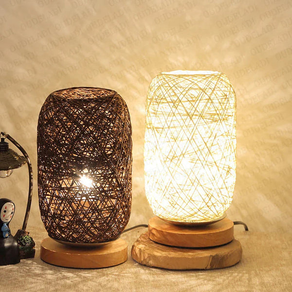 HolzLuma LED Tischlampe | Handgefertigt aus Holz & Seil | Warmweißes Licht | Für Schlafzimmer & Wohnzimmer