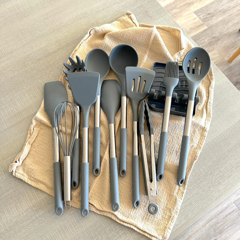 Cheféa FlexKit Küchenutensilien Set 12-teilig | Hitzebeständiges Silikon | Mit Halter | BPA-frei