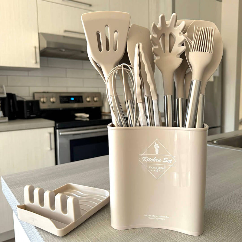 Cheféa FlexKit Küchenutensilien Set 12-teilig | Hitzebeständiges Silikon | Mit Halter | BPA-frei