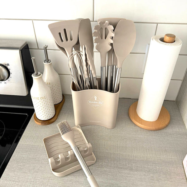 Cheféa FlexKit Küchenutensilien Set 12-teilig | Hitzebeständiges Silikon | Mit Halter | BPA-frei