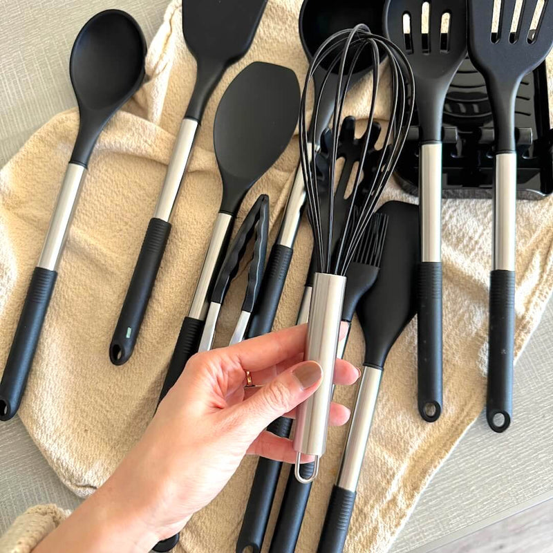 Cheféa FlexKit Küchenutensilien Set 12-teilig | Hitzebeständiges Silikon | Mit Halter | BPA-frei