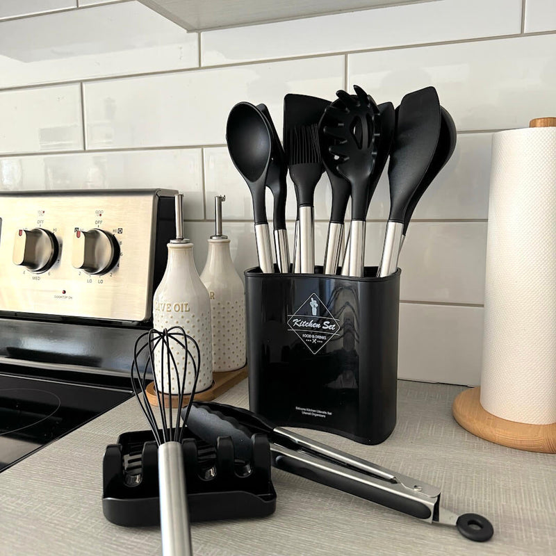 Cheféa FlexKit Küchenutensilien Set 12-teilig | Hitzebeständiges Silikon | Mit Halter | BPA-frei