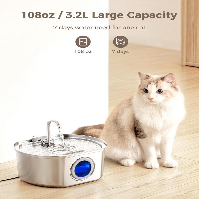 Felindra Katzen Trinkbrunnen aus Edelstahl | Fließendes Wasser für bessere Hydration | Leise & Hygienisch | 2,5 L Fassungsvermögen