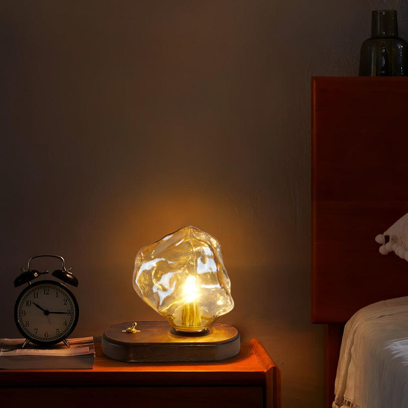 Eisvella Tischlampe Eisstein-Design | G9 Fassung | Glas, Holz & Metall | 20×12×15 cm | Warmes LED-Licht