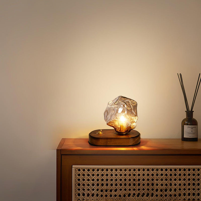 Eisvella Tischlampe Eisstein-Design | G9 Fassung | Glas, Holz & Metall | 20×12×15 cm | Warmes LED-Licht