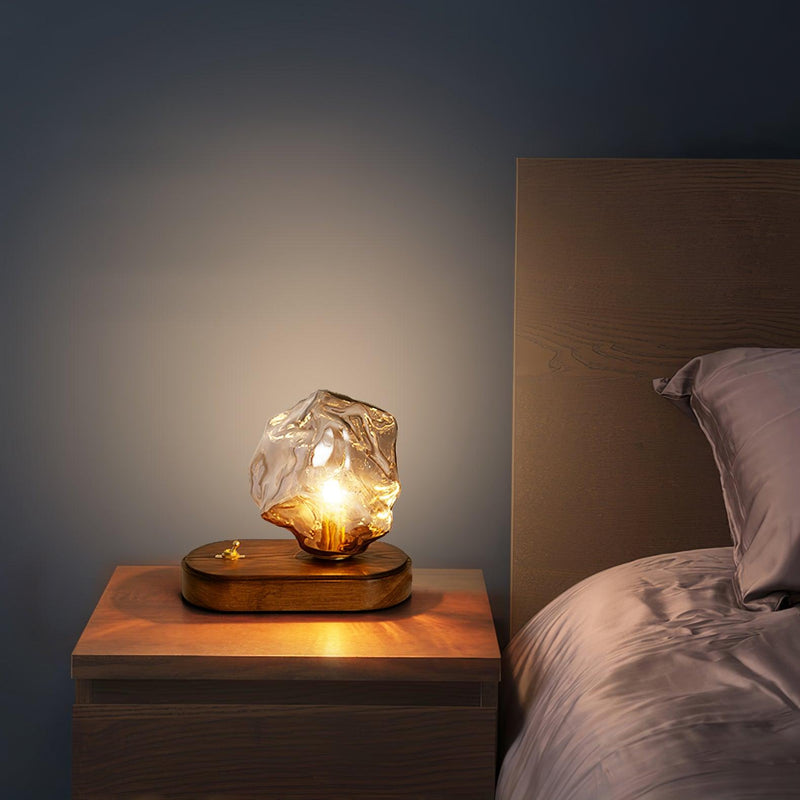 Eisvella Tischlampe Eisstein-Design | G9 Fassung | Glas, Holz & Metall | 20×12×15 cm | Warmes LED-Licht