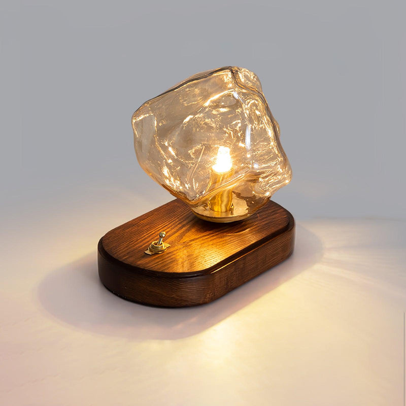 Eisvella Tischlampe Eisstein-Design | G9 Fassung | Glas, Holz & Metall | 20×12×15 cm | Warmes LED-Licht