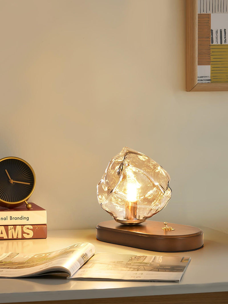 Eisvella Tischlampe Eisstein-Design | G9 Fassung | Glas, Holz & Metall | 20×12×15 cm | Warmes LED-Licht