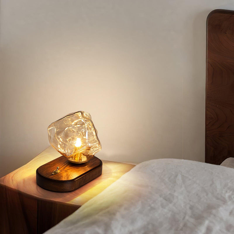 Eisvella Tischlampe Eisstein-Design | G9 Fassung | Glas, Holz & Metall | 20×12×15 cm | Warmes LED-Licht