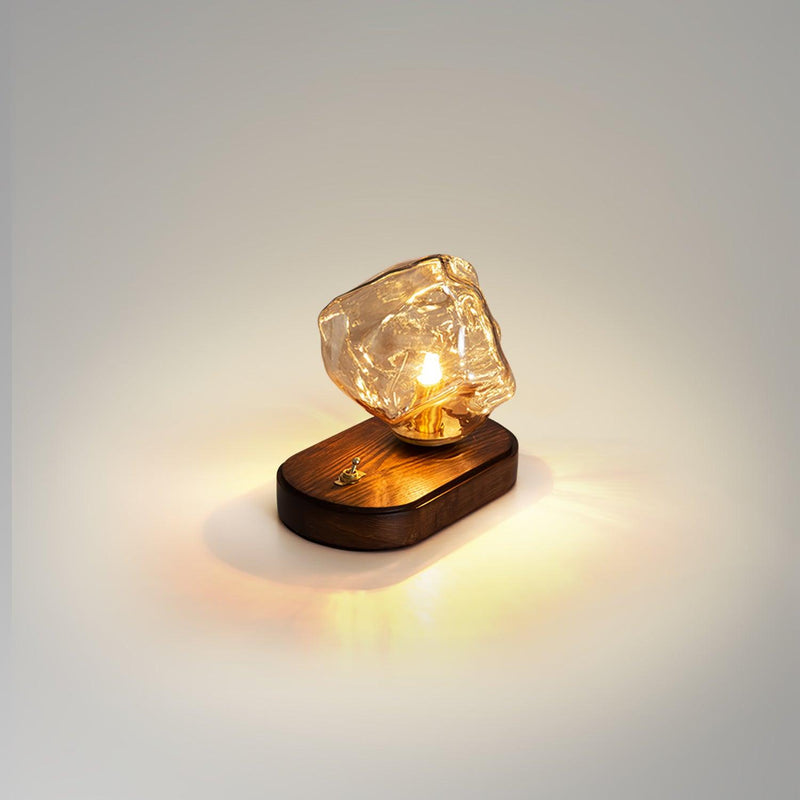 Eisvella Tischlampe Eisstein-Design | G9 Fassung | Glas, Holz & Metall | 20×12×15 cm | Warmes LED-Licht