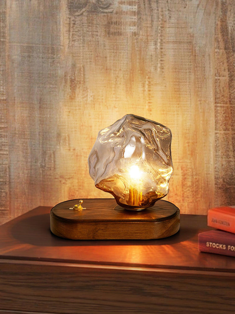 Eisvella Tischlampe Eisstein-Design | G9 Fassung | Glas, Holz & Metall | 20×12×15 cm | Warmes LED-Licht
