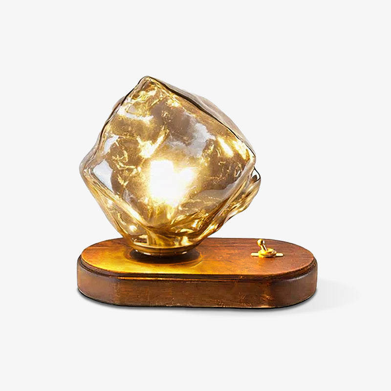 Eisvella Tischlampe Eisstein-Design | G9 Fassung | Glas, Holz & Metall | 20×12×15 cm | Warmes LED-Licht