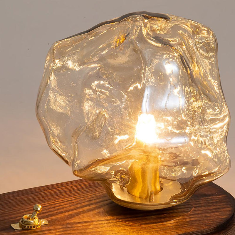 Eisvella Tischlampe Eisstein-Design | G9 Fassung | Glas, Holz & Metall | 20×12×15 cm | Warmes LED-Licht