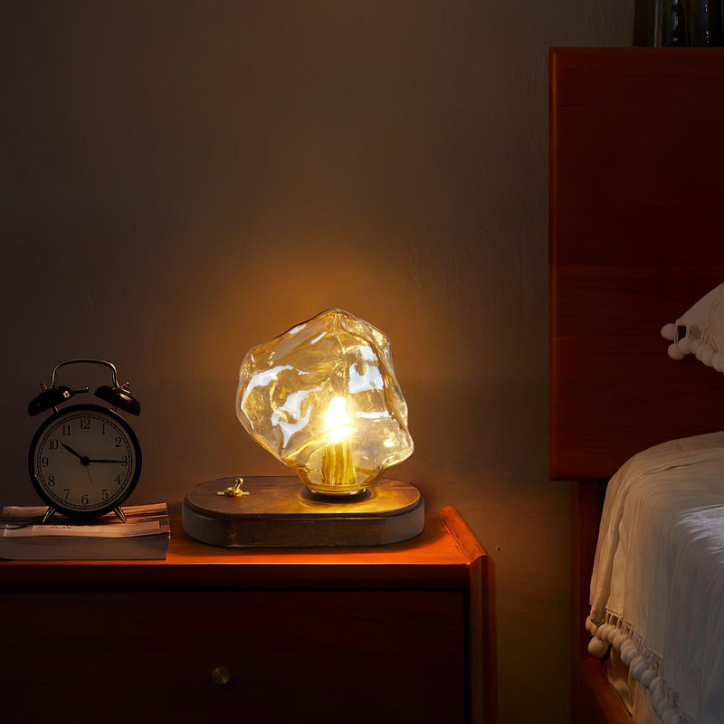 Eisvella Tischlampe Eisstein-Design | G9 Fassung | Glas, Holz & Metall | 20×12×15 cm | Warmes LED-Licht