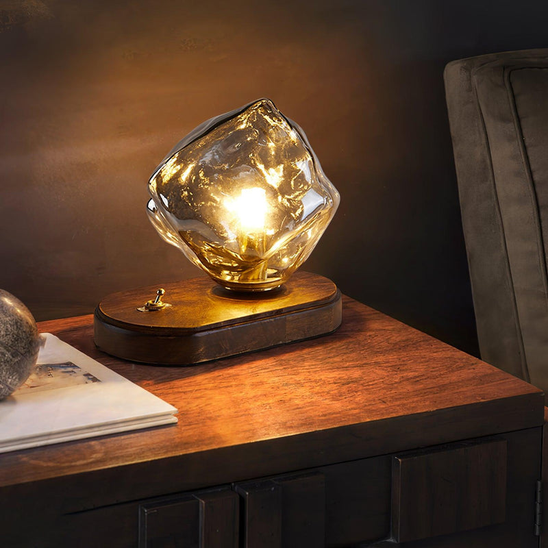 Eisvella Tischlampe Eisstein-Design | G9 Fassung | Glas, Holz & Metall | 20×12×15 cm | Warmes LED-Licht