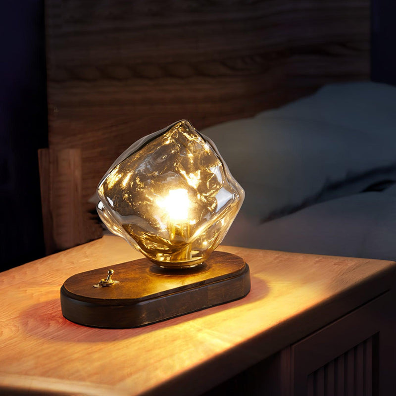 Eisvella Tischlampe Eisstein-Design | G9 Fassung | Glas, Holz & Metall | 20×12×15 cm | Warmes LED-Licht