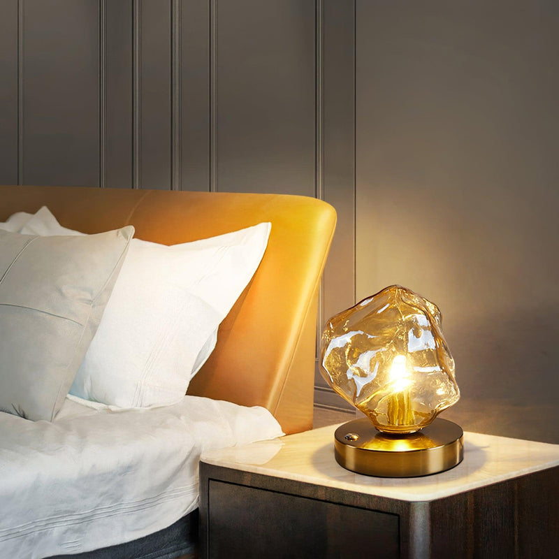 Eisvella Tischlampe Eisstein-Design | G9 Fassung | Glas, Holz & Metall | 20×12×15 cm | Warmes LED-Licht