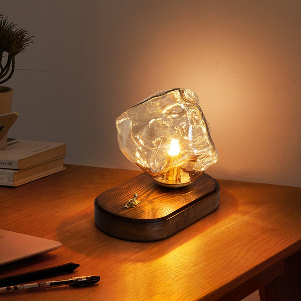 Eisvella Tischlampe Eisstein-Design | G9 Fassung | Glas, Holz & Metall | 20×12×15 cm | Warmes LED-Licht