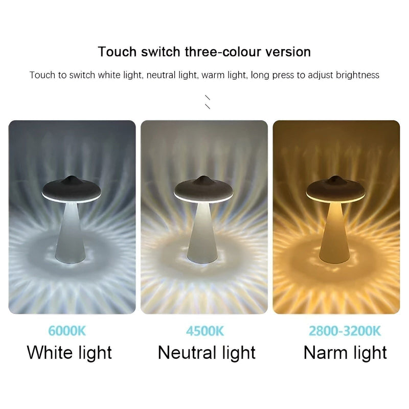 Myloora Pilz LED Tischlampe | Tragbar & Wiederaufladbar | Warmes Licht & Touch-Schalter | Modernes Design