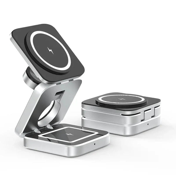 3-in-1 Wireless Ladegerät MagNivo FoldCharge | Faltbar & Magnetisch | Für Smartphone, Smartwatch & Kopfhörer | 15 W Schnellladung