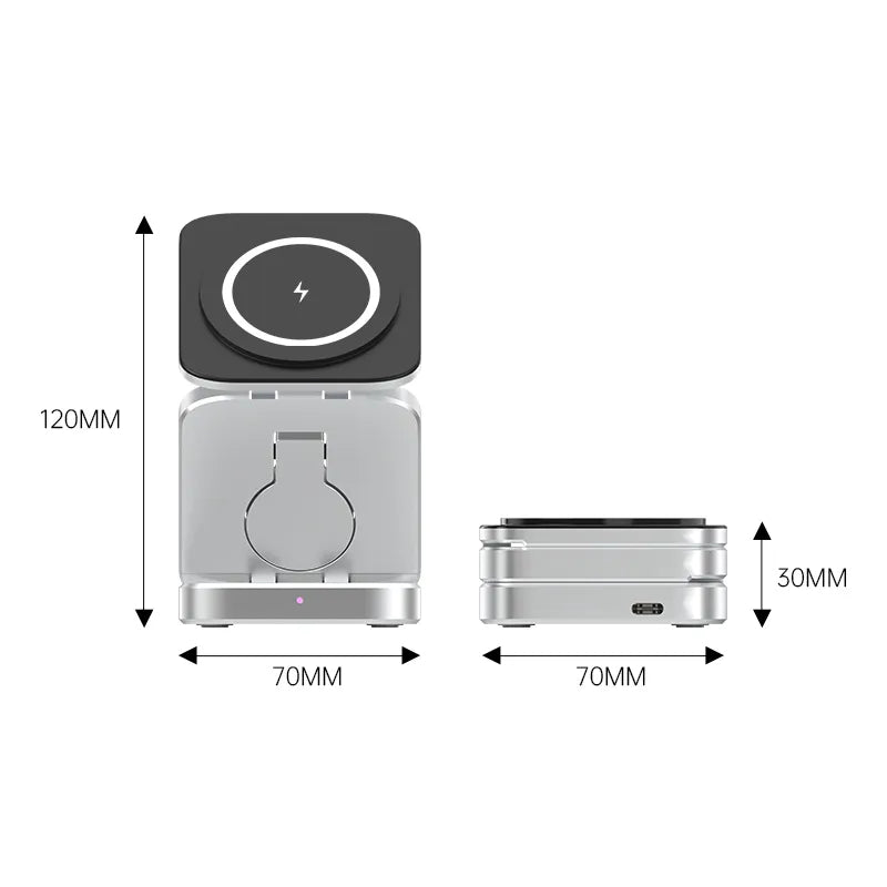 3-in-1 Wireless Ladegerät MagNivo FoldCharge | Faltbar & Magnetisch | Für Smartphone, Smartwatch & Kopfhörer | 15 W Schnellladung