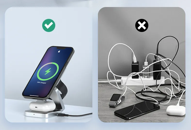 3-in-1 Wireless Ladegerät MagNivo FoldCharge | Faltbar & Magnetisch | Für Smartphone, Smartwatch & Kopfhörer | 15 W Schnellladung