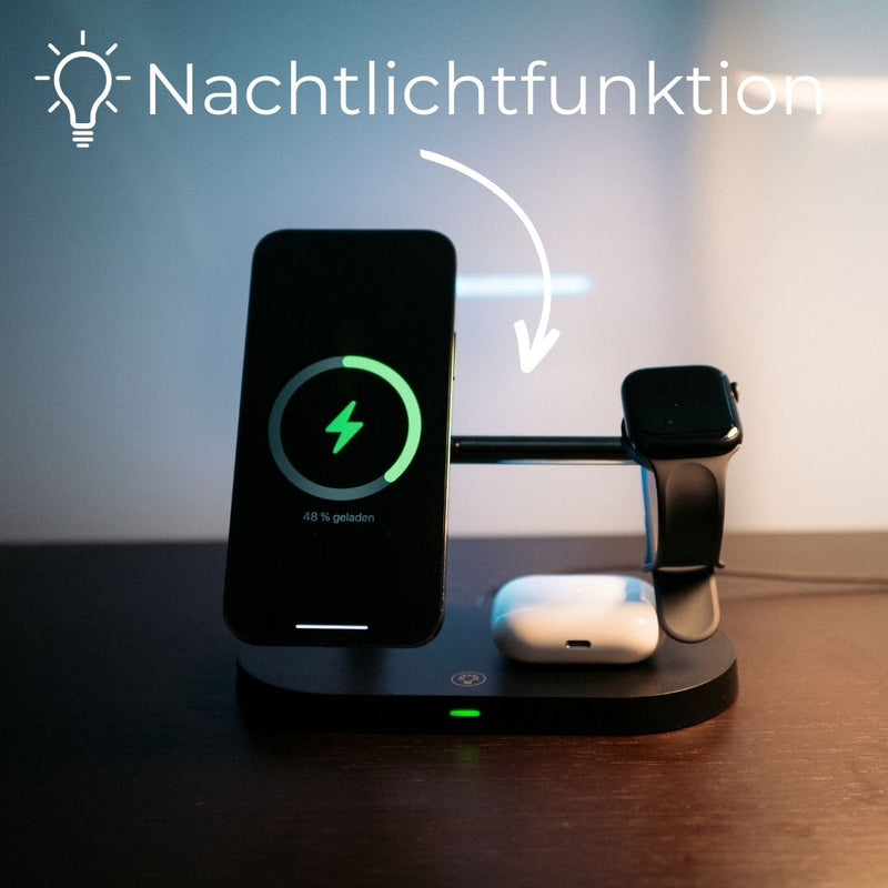 ChargeSphere 3-in-1 Wireless Ladegerät | Smartphone, Smartwatch & Earbuds | USB-C | Überladeschutz