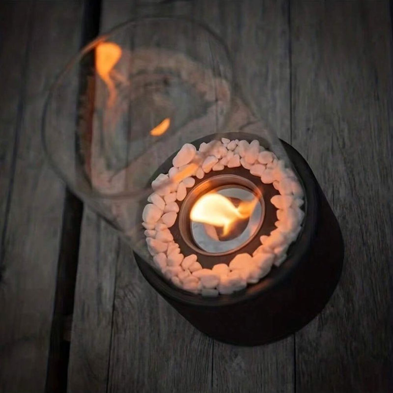 Öllampe FlammaLux | Glaszylinder & Metallrahmen | Sicher & Stilvoll | 22×12 cm / 28×18 cm
