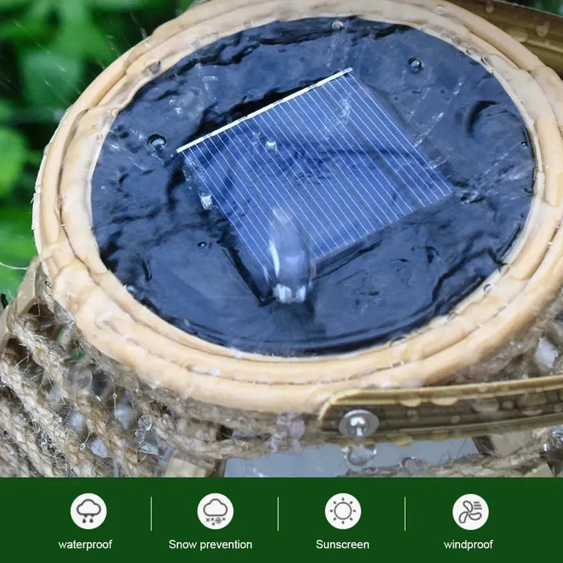 Solambra Solar Hängelaterne Rattan | Warmweißes Licht | Wetterfest IP44 | Bambus & Rattan