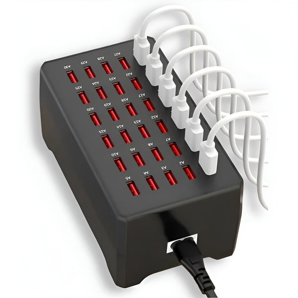 Voltura Multi-USB-Ladestation | 30 Ports | Schnellladen & Überspannungsschutz | Kompakt & Robust