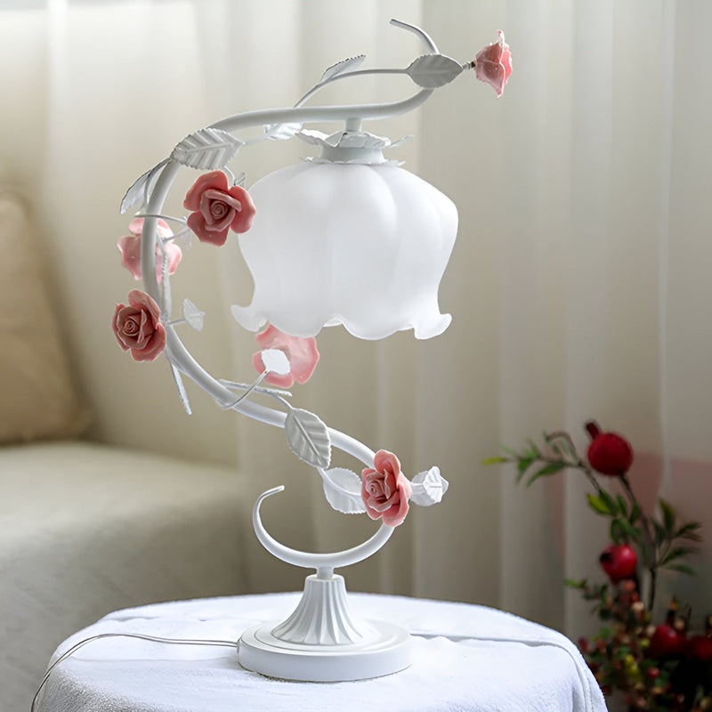 Rosavera Rosenlampe unter Glas | Handgefertigte Echtrosen | Warmes LED-Licht | Shabby Chic Design