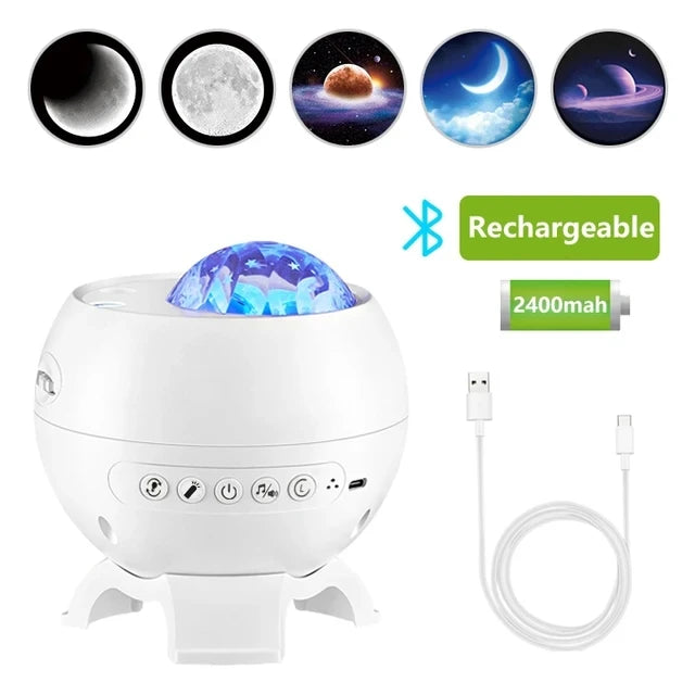 Auroria Polarlicht-Projektor | 3-in-1 Aurora, Sterne & Mond | Bluetooth Lautsprecher & Weißes Rauschen | 360° Galaxy Nachtlicht