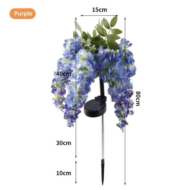 Solaflora Solar Gartenleuchten mit 4 Blütenzweigen | Wisteria-Design | 2 Leuchtmodi | Wasserdichte LED Deko-Beleuchtung für Garten, Terrasse & Wege