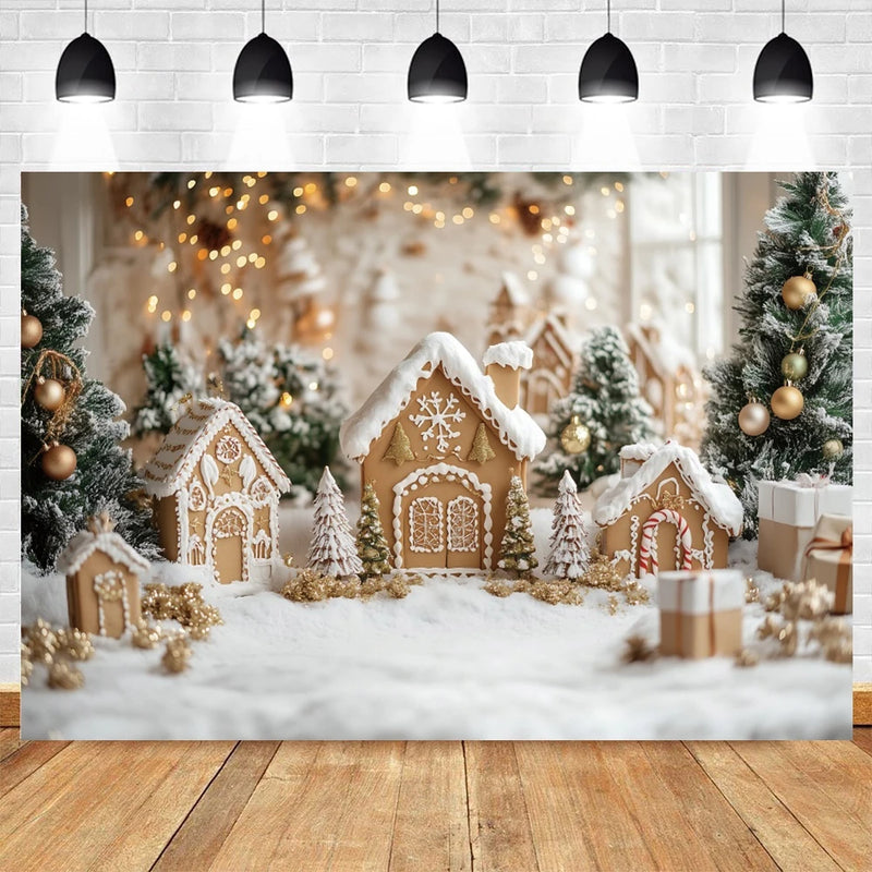 Holvinea | Weihnachts-Fotohintergrund | Miniatur-Weihnachtshaus & Baum | Kinder & Familien Portrait Deko | Vinyl/Polyester/Flock | 300×200 cm