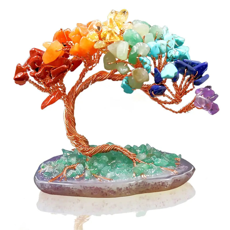 Kristallbaum AuroraTree | Natürliche Edelsteine | Achat-Basis & Kupferdraht | Feng Shui Glücksbaum 10 cm