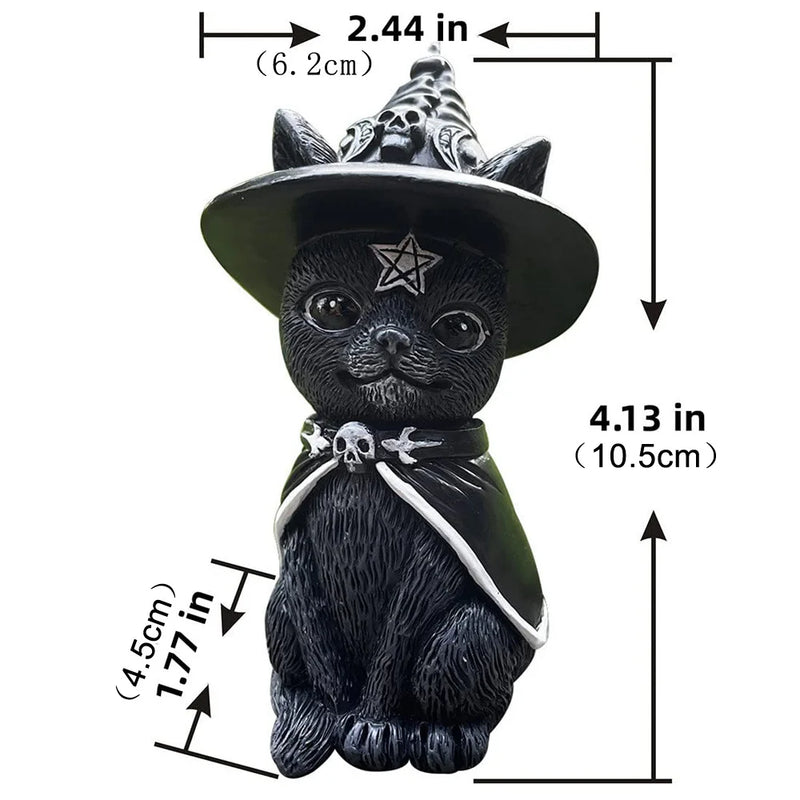 Schwarze Katzenfigur MystiCat | Handbemalte Hexenkatze | Resin-Skulptur 10 cm | Halloween & Deko